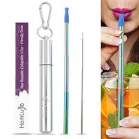HomLujo Telescopic Rainbow Colored Metal Straws For Drinking -Its Reusable Portable Collapsible Straw of Stainless Steel with Case, Silicone Tip, Cleaning Brush and Keychain