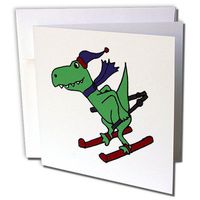 Funny Green Trex Dinosaur on Snow Skis - Greeting Cards, 6 x 6 inches, set of 12 (gc_200135_2)