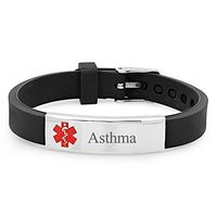 LiFashion LF Stainless Steel Silicone Rubber Chain Asthma Medical ID Health Alert Monitoring Systems Adjustable Bracelet for Men Women Kids