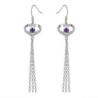 Silver Dangle Earrings Jewelry Birthday Gifts Presents Gemstone for Women Anniversary Zirconia Tassel Drop Crystal