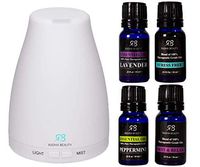 Radha Beauty Spa Set - 120ml Aromatherapy Auto Shut-off 7 LED Color Light Diffuser with Lavender, Peppermint, Essential Oil Blends. 100% Natural Gift Set for Relaxation, Home, Office, Meditation