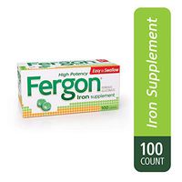 Fergon High Potency Iron Highly Soluble & Easily Digested, 27 mg Iron, 100 Tablets