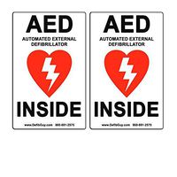 2 Pack of 4" Width x 6" Height, Vinyl, Red and Black on White Weatherproof AED Label,"AED Automated External Defibrillator Inside" by Defib Guy