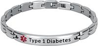 Elegant Surgical Grade Steel Medical Alert ID Bracelet for Men and Women (Women's, Type 1 Diabetes)