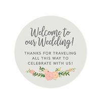 Andaz Press Out of Town Bags Round Circle Gift Labels Stickers, Welcome to Our Wedding Thanks for Traveling to Celebrate with Us, Classic Florals, 40-Pack, for Destination OOT Gable Boxes