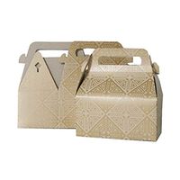 JAM PAPER Gable Gift Box with Handle - Small - 3 1/4 x 6 x 3 - Gold & Kraft Design - Sold Individually