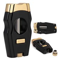 XIFEI Cigar Cutter, Stainless Steel V-Cut Cigar Cutter Built-in Cigar Puncher (Black Gold-2)