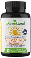 Vitamin D3 10,000 IU Weekly Supplement - 180 Vegetable Capsules - Helps Boost and Strengthen Bones, Teeth, Immune System and Muscle Function - by ForestLeaf