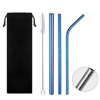 Industrial Revolution Set of 3 Stainless Steel Metal Straws Ultra Long 8.5 Inch Reusable Straws for Tumblers Rumblers Cold Beverage (1 Straight|1 Bent|1 Brushes|1 Boba) with Stylish Pattern (Blue)