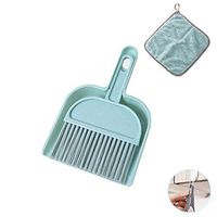 Meiosuns Mini Dustpan and Brush Set, Multi-Functional Cleaning Tool with Hand Broom Brush, Plastic Dust Pan, Coral Fleece Dishtowel/Cleaning Cloth for Home Kitchen Keyboard Cars (2-Piece, Blue)