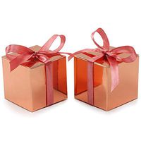 COTOPHER 60pcs Wedding Favor Boxes, Paper Gift Boxes 3x3x3 Inches Small Gift Boxes with Ribbons Small Boxes for Gifts, Crafting, Cupcake, Candy, Bridesmaid Proposal Boxes (Metallic Pink)