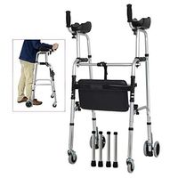 Autopeck Standard Walkers Rolling Wheel Aluminium Walker Foldable Adjustable Elderly Support Wheels Walking Frame Rest Equipped (4 Wheels+4 Walker Legs+seat)