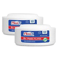 200 Count, PlastX Disposable 6 inch White Plastic Dinnerware Appetizer Plates, Microwavable, Great For Home, Office, Wedding, Parties, or Everyday Use, 2 Packs