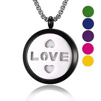 iDMSON Aromatherapy Essential Oil Diffuser Necklace - Stainless Steel Locket Pendant 5 Colorful Pads 23.6" Chain Jewelry (LOVE1)