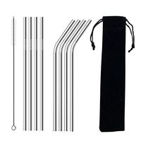 Seacity Set of 8 Reusable Metal Straws, Stainless Steel Straws 9.5'' Long 0.24'' Dia for 30 oz Tumbler and 20 oz Tumbler, 4 Straight+4 Bent+1Brushes+1 Pouch