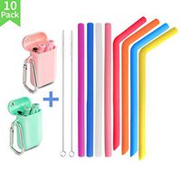 Yoocaa Set of 12 Reusable Silicone Collapsible Straws - 2 Pack Portable Drinking Straw with Case and Cleaning Brush + 8 Pack Boba Straws with 2 Straw Cleaning Brushes and 1 Straw Pouch-Pink Green