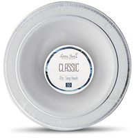 [10 Count - 12 Oz Bowls] Laura Stein Designer Tableware Premium Heavyweight Plastic White Soup Bowl with Silver Border, Party & Wedding Plate Classic Series Disposable Dishes