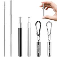 Reusable Straws - 2 Pack Telescopic Straws Stainless Steel Metal Drinking Straw (P-Black/Silver)