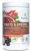 Nutri-Dyn Dynamic Fruits and Greens Chocolate Powder, Certified Organic Fruits and Vegetables, 50 Superfoods, 10.8 Ounce, Includes Sample to-Go Packet (306.9, Chocolate)