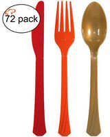 Tiger Chef Red Orange Gold Thanksgiving Flatware Party Supplies, Heavyweight Colored Plastic Silverware Includes 24 Forks, 24 Teaspoons, and 24 Knives (Thanksgiving, 72)