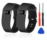 Wizvv Compatible Bands Replacement for Fitbit Charge HR,Charge HR 1, with Metal Buckle Fitness Wristband Strap Women Men Large Small (Black+Black,Large)