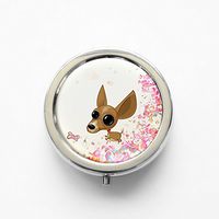 RhyNSky Animal Chihuahua Dog Mini Portable Pocket Pill Box Case Holder for Purse, 3 Compartments, Silvery, FS125