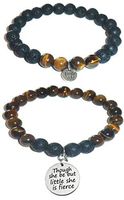 Hidden Hollow Beads Charm Tigers Eye and Black Lava Natural Stone Women's Yoga Beaded Stretch Bracelet Set. Comes in A Gift Box! (Though She be but Little She is Fierce)