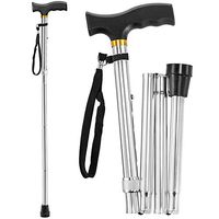 Folding Walking Cane,LIXIANG,5-Level Height Adjustable Walking Stick for Men & Women with Comfortable Plastic T-Handle, Portable Walking Stick, Silver