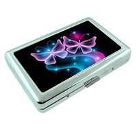 Neon Butterfly Em1 Hip Silver Cigarette Case Id Holder Metal Wallet 4" X 2.75" RFID Protection