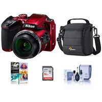 Nikon Coolpix B500 Digital Point & Shoot Camera, Red - Bundle with Camera Bag, 4 AA Batteries, 16GB Class 10 SDHC Card, Cleaning Kit, Table Top Tripod, Software Package