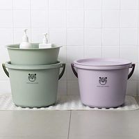 RPMDM Creative Plastic Bucket Basin Set Household with Lid Portable Bucket Wash Basin Simple Household Dormitory Bucket Bucket Plastic washbasin (Size : Blue)