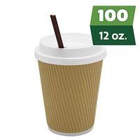[100 Sets] 12 oz Insulated Ripple Paper Hot Coffee Cups With Lids & Stirrers