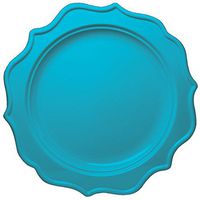 Posh Setting Festive Collection Turquoise Plates, Scalloped Medium Weight Plastic Turquoise Colored 8 inch Party Plates (12 Pack)