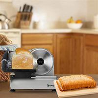 Meat Slicer, Electric Deli Food Slicer with Removable 7.5" Serrated Stainless Steel Blade for Commercial and Home Use, Adjustable Knob Semi-Auto Slicer for Meat, Cheese, Bread, Fruit & Veggies, 150W (Silver- Electric Meat Slicer)