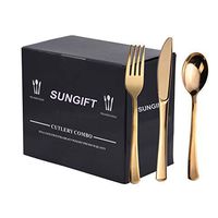 SUNGIFT 300 Pieces Gold Disposable Plastic Silverware - Plastic Cutlery Set - Heavyweight Flatware Set - 100 Forks, 100 Spoons, 100 Knives