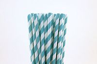 Aqua Blue Striped Paper Straws - Robins Egg Blue, Striped (100)