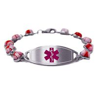My Identity Doctor - Customized Women's Medical ID Bracelet with Engraving - 1.2cm Steel, Glass Hearts - Purple - Wrist Size 7.75 Inch
