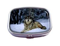 Top A Wolf Custom Personalized Square Pill Box Decorative Box Vitamin Container Pocket Or Wallet (Wolf-5)