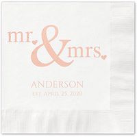 Canopy Street Mr and Mrs Hearts Personalized Luncheon Napkins - 100 White Paper Coined Napkins with a Choice of foil. 6 1/2'' x 6 1/2'' Folded, Made in The USA