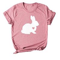 Eoeth Plus Size Women Easter Bunny Tops T-Shirt Funny Casual Short Pullover Sleeve Summer Blouse Shirts Tees Tracksuits Pink