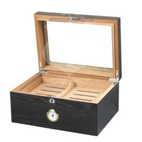 Quality Importers Milano Glasstop Cigar Humidor, Holds 75-100 Cigars, Black Oak, 1 Count