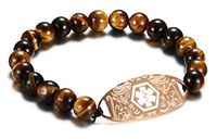 JF.JEWELRY Tiger Eye Beaded Medical Alert ID Bracelet for Men and Women,Free Engraving,7.5 inch