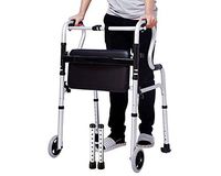 Folding Walker for Seniors - Adjustable Walkers with Seat,Wheels & Hand Grip - Lightweight Bath Chair for Woman & Men - Supports up to 220 lbs
