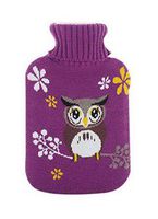 Large 2 Liter Classic Rubber Hot Water Bottle with Purple Soft Knit Cover, A Owl