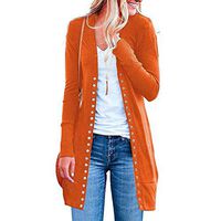 Meikosks Womens Solid Color Knit Jacket Long Sleeved Button Cardigan Spring Loose Coat Tops Orange
