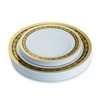Royal Collection Plastic Plates Set, Gold and Black Dinnerware Plates, Includes 40 10.25'' Dinner Plates and 40 7.25'' Salad Plates, Fancy Disposable Dinnerware - Posh Setting