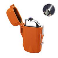 Dual Arc Lighter Rechargeable Waterproof Flameless Windproof USB Plasma Mini Double Electric Lighter with Flashlight Double for Cigar Candle Cigarette Pipe(Orange)