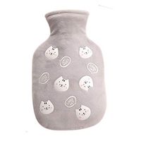 Hot Water Bottle, Portable Rubber Water Bag Flannel Outer Layer, Home/Office (Color : Gray)