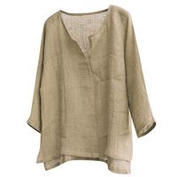 Xia&Han Men's V Neck Shirts Breathable Comfy Long Sleeve Blouse Solid Color Tops Loose Tee Casual Pullover Khaki