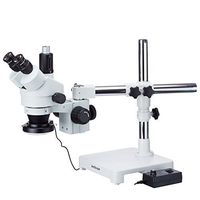 AmScope 3.5X-45X Boom Stand Trinocular Zoom Stereo Microscope with 144-LED Ring Light